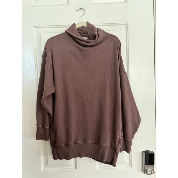 Aerie Women's Chocolate Brown Cowl Neck Sweatshirt pockets oversized Size Large - Picture 1 of 4